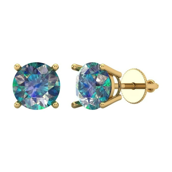 Clara Pucci 3Ct Synthetic Blue Moissanite Round Cut VVS1 Screw Back Stud 18k Solid hypoallergenic Gold Designer Earrings For April