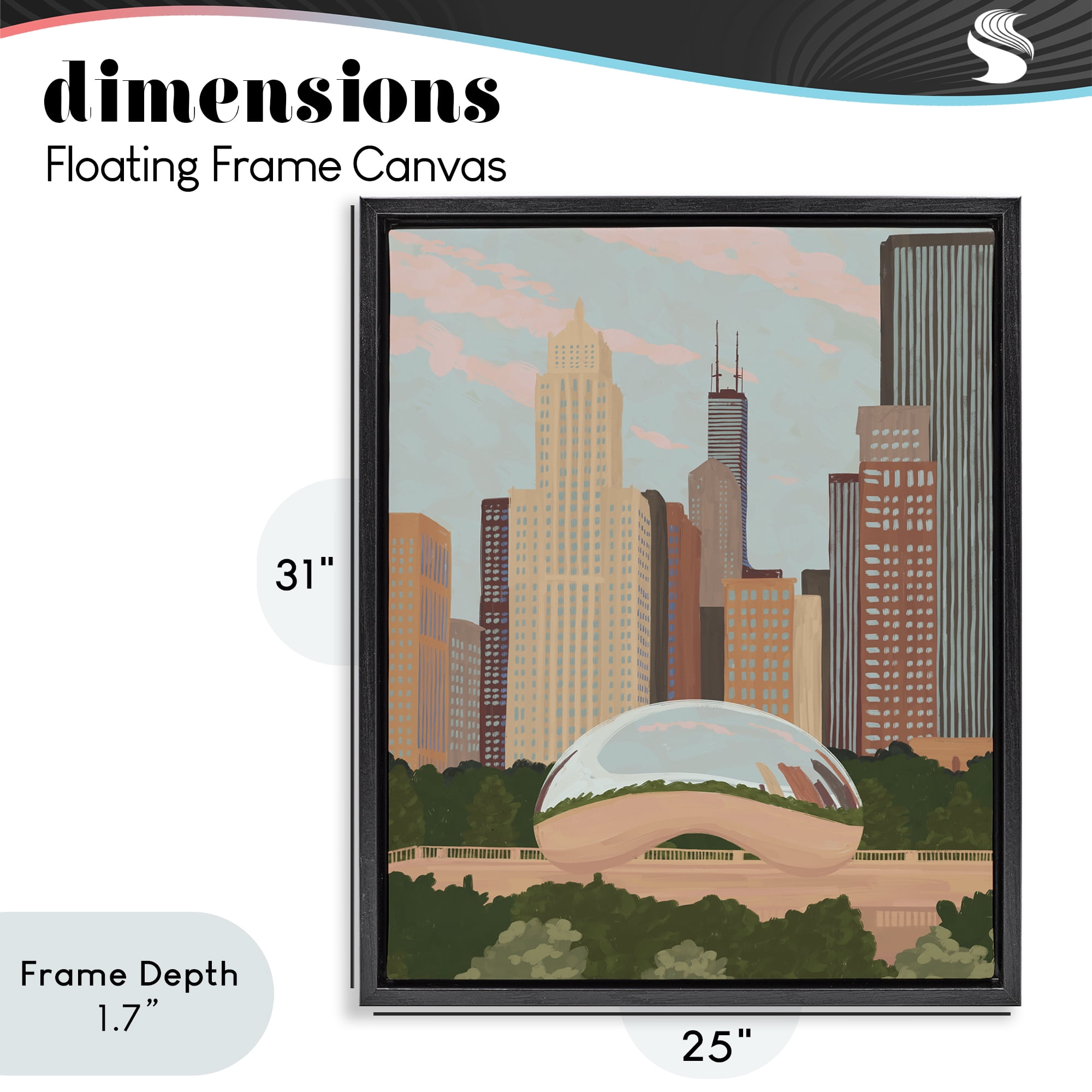 Stupell Industries Chicago Bean Cityscape Black Framed Floater Canvas Wall Art, design by Veronica Lara