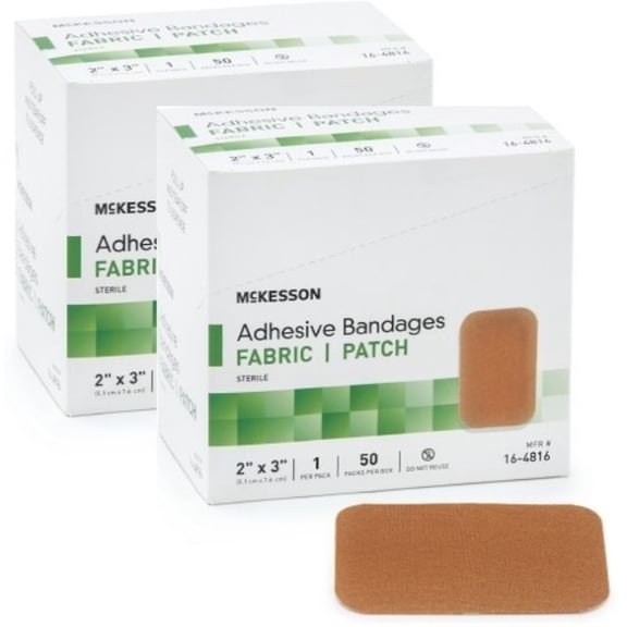 mckesson 16-4816 medi-pak adhesive strip, performance fabric, 2" x 3" (2 boxes of 50)