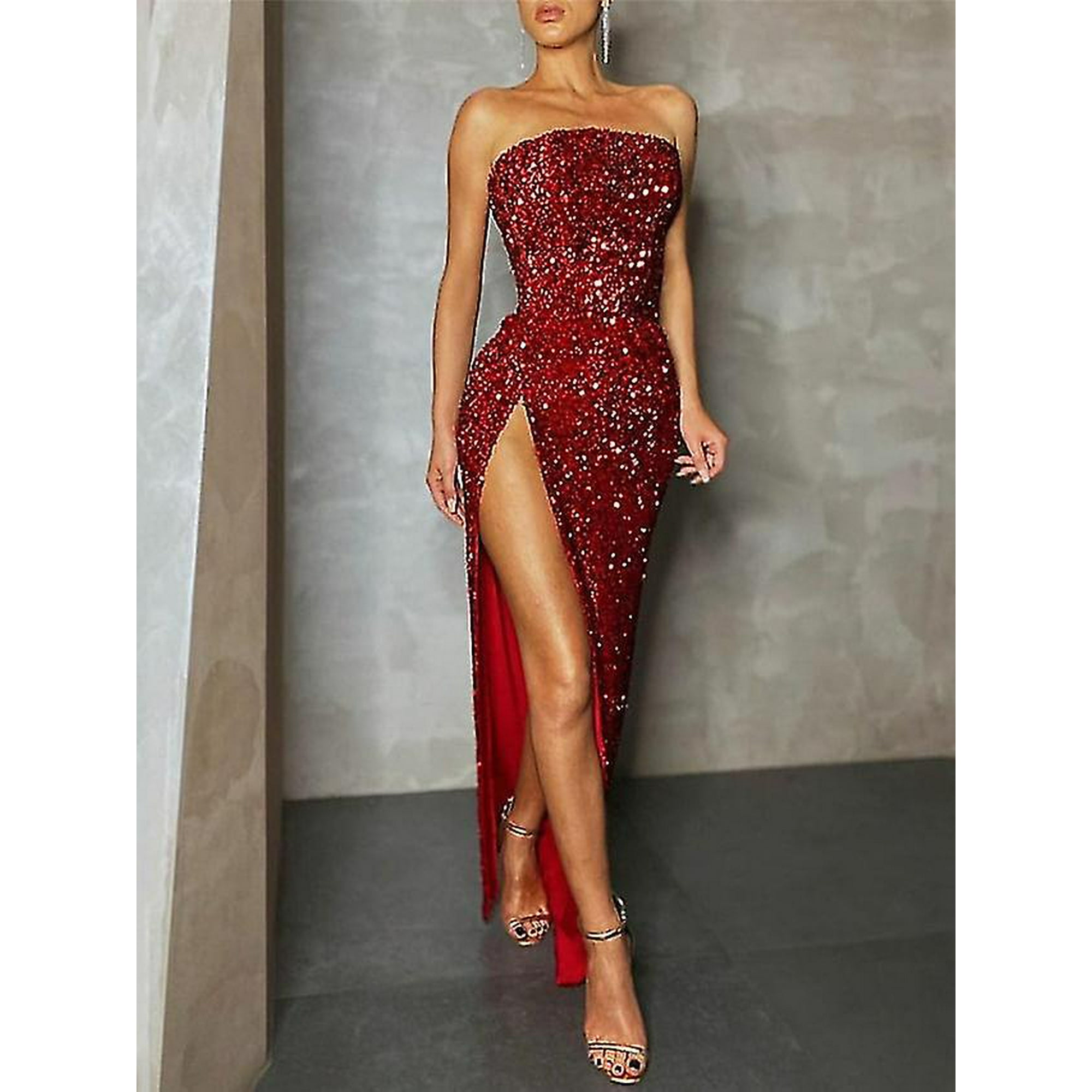 Pure Color Slash Neck Slim Split Party Dress Pure Color Slash Neck Slim Split Party Dress