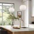 thumbnail image 3 of Kira Home Ceres 14" Mid Century Modern Globe Pendant Light, Minimalist White Frosted Glass Orb Hanging Lamp, Cool Brass, 3 of 7