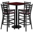 thumbnail image 2 of BizChair 30'' Square Mahogany Laminate Table Set with 4 Ladder Back Metal Barstools - Mahogany Wood Seat, 2 of 2
