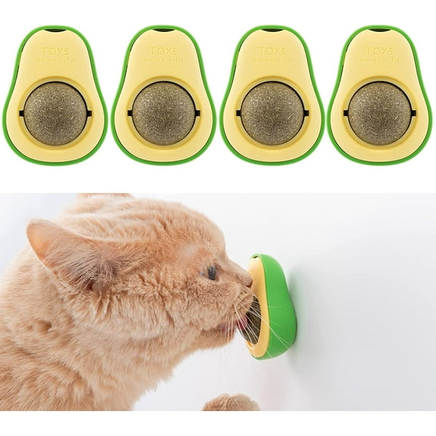 4 Pack Catnip Wall Ball Toys with Avocado Shape Interactive Pet