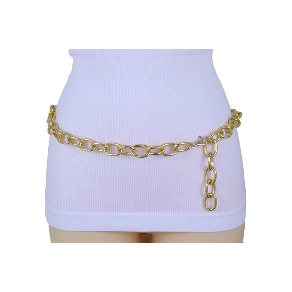 Women Gold Metal Chunky Oval Chain Fashion Belt Hip Waist M L XL