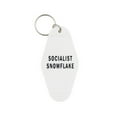 thumbnail image 2 of Socialist Snowflake Keychain in Ivory with Black Lettering feminist motel style key ring, 2 of 6