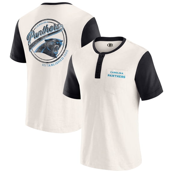 Men's Darius Rucker Collection by Fanatics Cream Carolina Panthers Henley Colorblock Slub Pocket T-Shirt