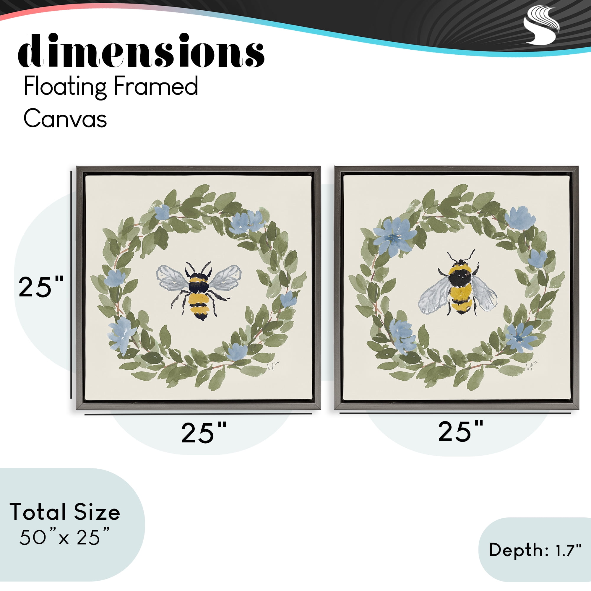 Stupell Industries Bee Floral Celebrations 2 Piece Gray Framed Floater Canvas Set, design by Lucille Price
