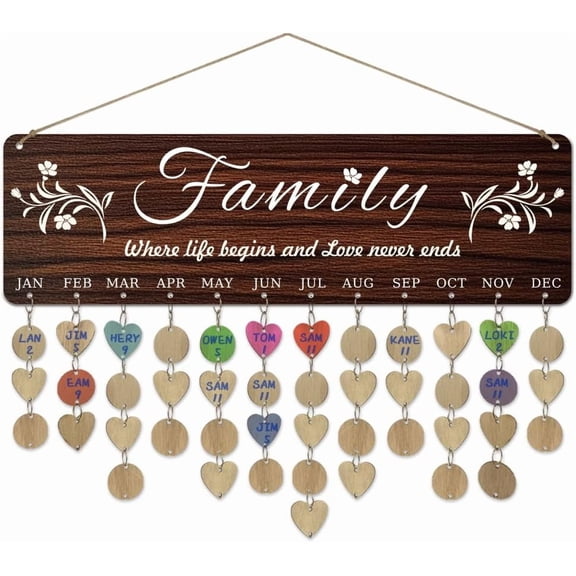 1 Set Wooden Flowers Family Celebrations Birthday Reminder Calendar Board Celebrations Calendar Wall Hanging with 100 Tags Birthday Gifts