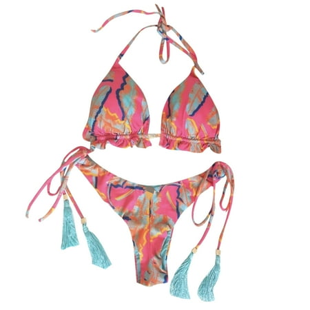 fvwitlyh Bikini Sets for Womens Bathing Suit Shorts And Tops Bandage Bandeau Beachwear Women Swimsuit Swimwear Set Push-Up Swim Top Women Bikinis