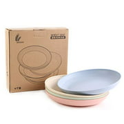 Unbreakable 4pcs Set Healthy Wheat Straw Eco Friendly Biodegradable Dinner Plates Dinnerware Dishes Set Round Food Plate Saucers (7.9 Inch)