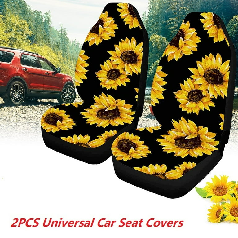 2pcs Front Car Seat Cover Set Sunflower Printed Universal Fit