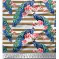 thumbnail image 1 of Soimoi Rayon Fabric Stripe,Floral & Peacock Bird Decor Fabric Printed Yard 56 Inch Wide, 1 of 1