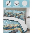 thumbnail image 4 of Coastal Sea Turtle Summer Quilt Set Twin Size,Soft Quilted Bedding Set with 2 Pillow Shams,Vintage Teal Nautical Beach Botanical Lightweight All Season Bedspread Coverlet for Bedroom 68"x86", 4 of 6
