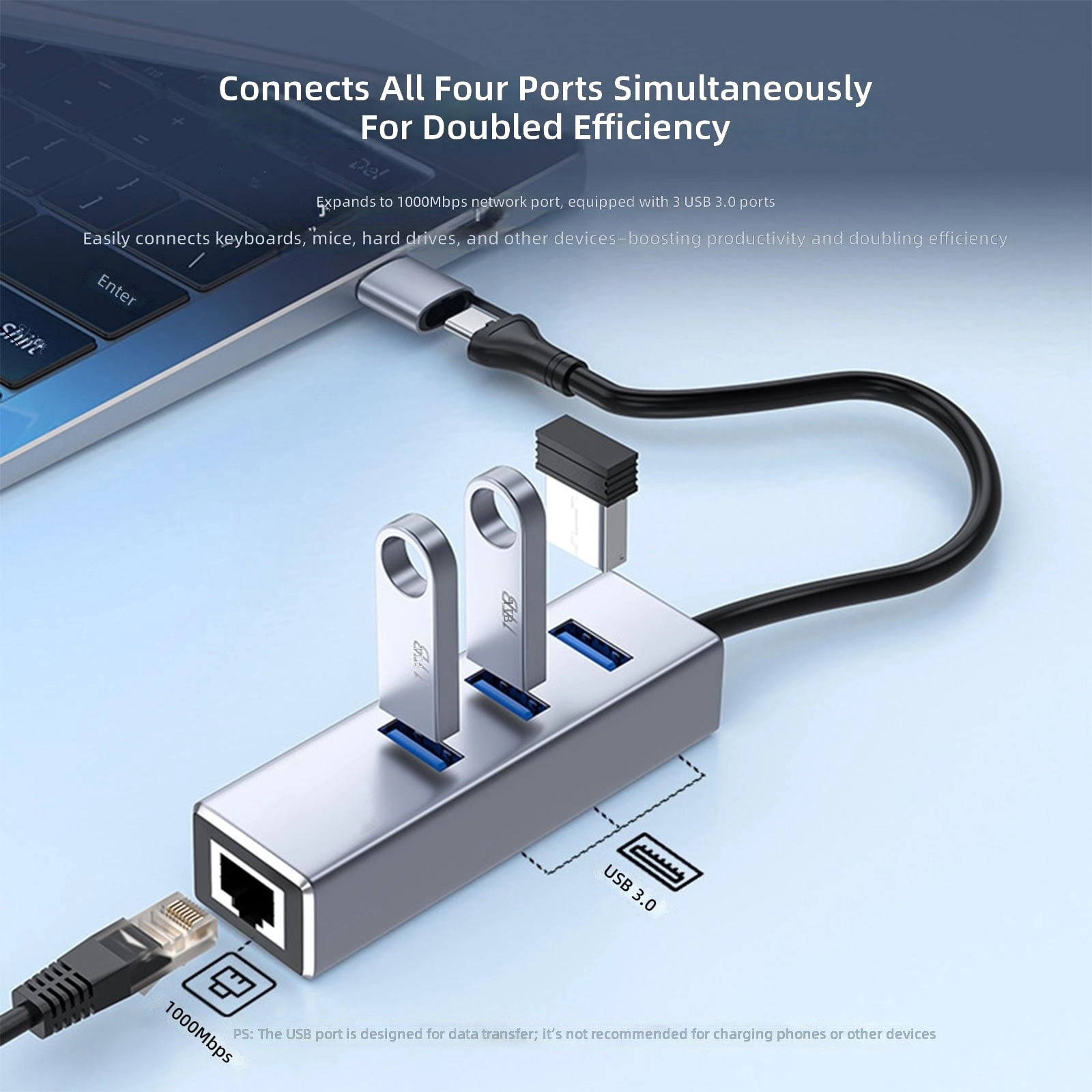 Multifunctional USB C USB A To RJ45 Adapter With 3 USB3.0 Port 1000Mbps Speed For Smartphone Tablets