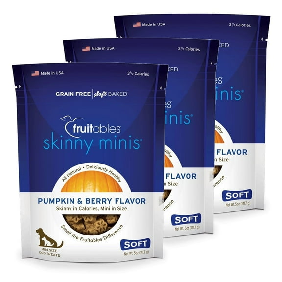 Fruitables Skinny Minis Gluten Free Chewy Dog Treats Pumpkin & Berry Flavor 3 Pack 5 oz Each