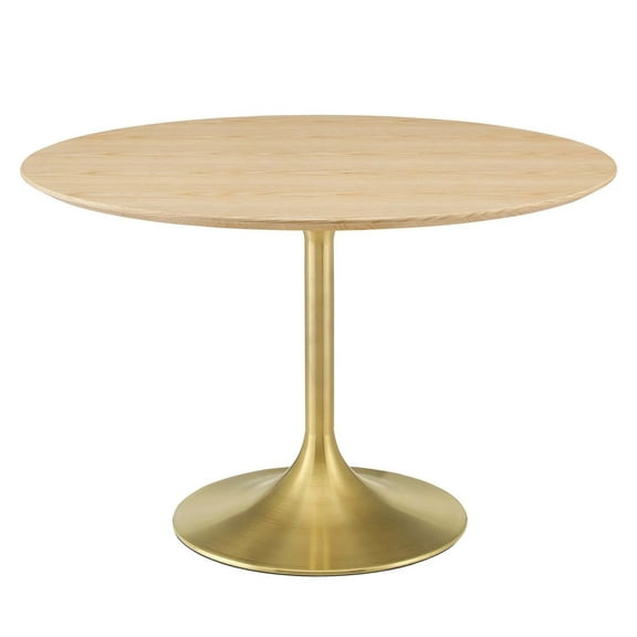 Modway Lippa 48" Round Wood Grain Dining Table in Gold Natural