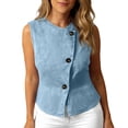 thumbnail image 2 of Miqool Women's Summer Sleeveless Denim Vest Round Neck Button Down Jean Waistcoat Casual Going Out Tops with Curved Hem, 2 of 8