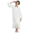 thumbnail image 1 of Chemise de Nuit à Manches Longues pour Femmes Grande Taille Confortable Coupe Ample Mignon Nœud Dentelle Pyjama Chemise de Nuit Double Col Rond Robe de Maison, 1 of 4