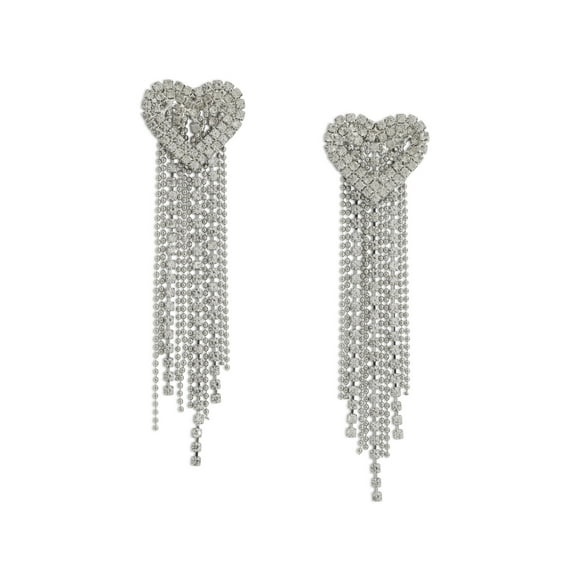 Madden NYC Women's Fashion Rhodium Heart Fringe Chandelier Earrings