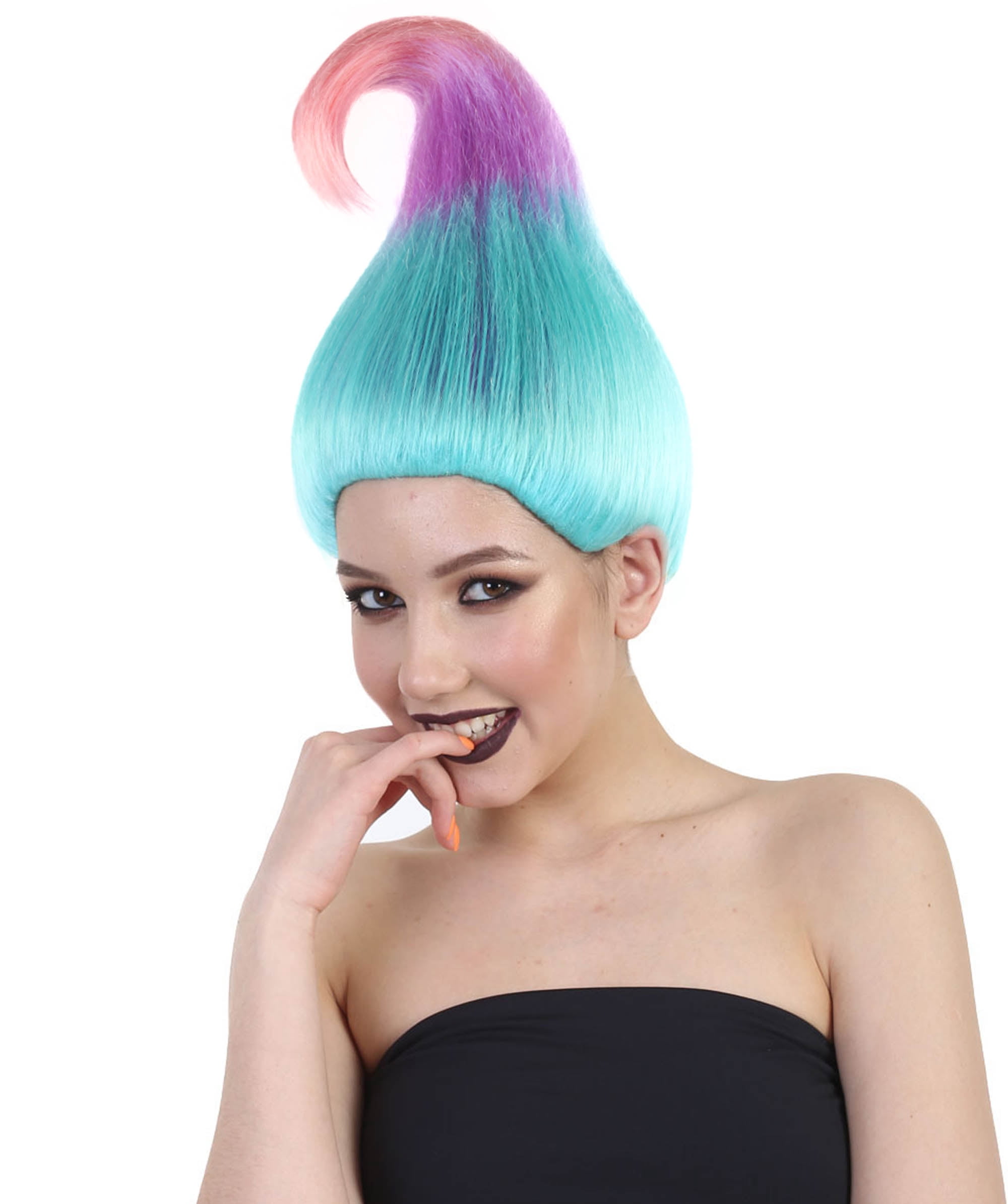 HPO Adult Unisex Tri Colors Straight Cosplay Halloween Troll Wig, Flame-Retardant Synthetic Fiber