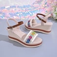 thumbnail image 6 of XUNKUSGA Womens Sandals Fashion Vintage Bohemian Open Toe Ankle Strap Buckle Sandals for Women Comfortable Wide Width Slip On Wedge Sandals,White, 6 of 10