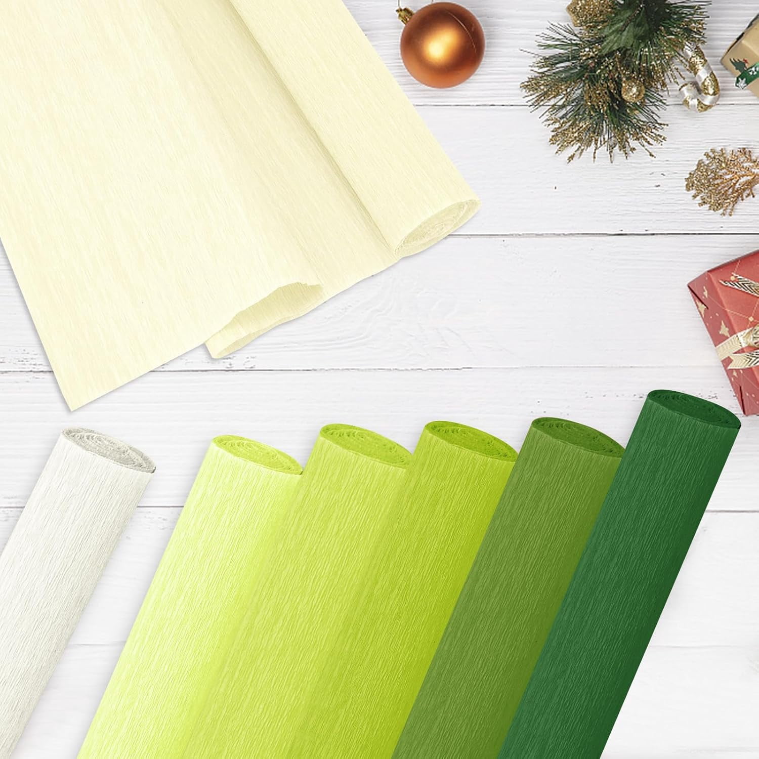 Crepe Paper Streamers 8 Rolls, 10 x 98Inch 8 Green Colors Crepe Paper Sheets for DIY Gift Colourful Paper Flower Wrapping Paper Crafts Birthday Wedding Holiday Party Decorations