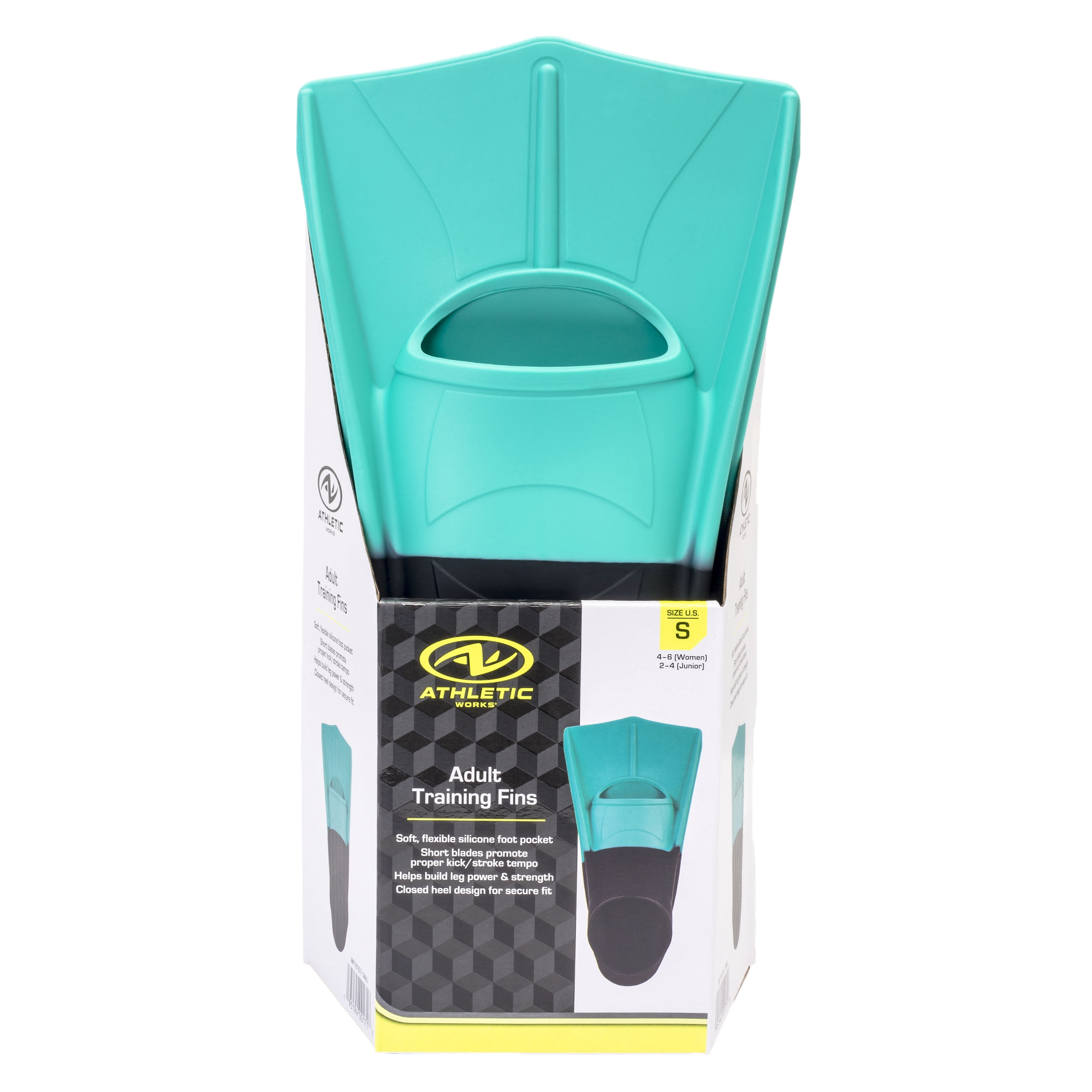 Athletic Works Adult Short Blade Silicone Swim Training Fin, Teal, Small