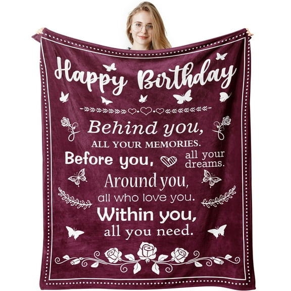 1 Pcs Birthday Gifts For Women/Men/Her/Him Blanket Merlot Red, Happy Birthday Decorations Women/Men Throw Blankets, Bday Gift For Women/Men Unique, Best Birthday Gift Ideas