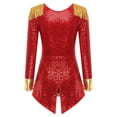 thumbnail image 2 of YiZYiF Womens Circus Ringmaster Long Sleeve Allover Sequin Bodysuit Tassel Leotard Halloween Costume Red-A M, 2 of 7