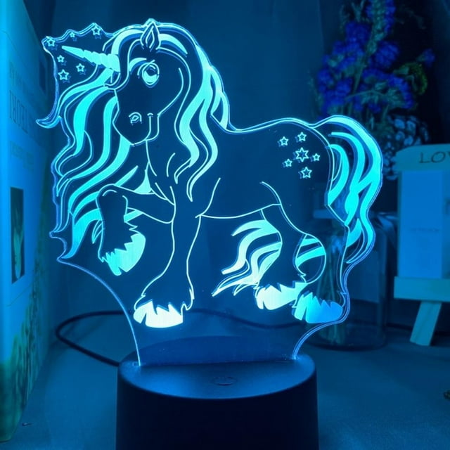 Lámpara de noche Unicorn 3D LED acrílica pequeña