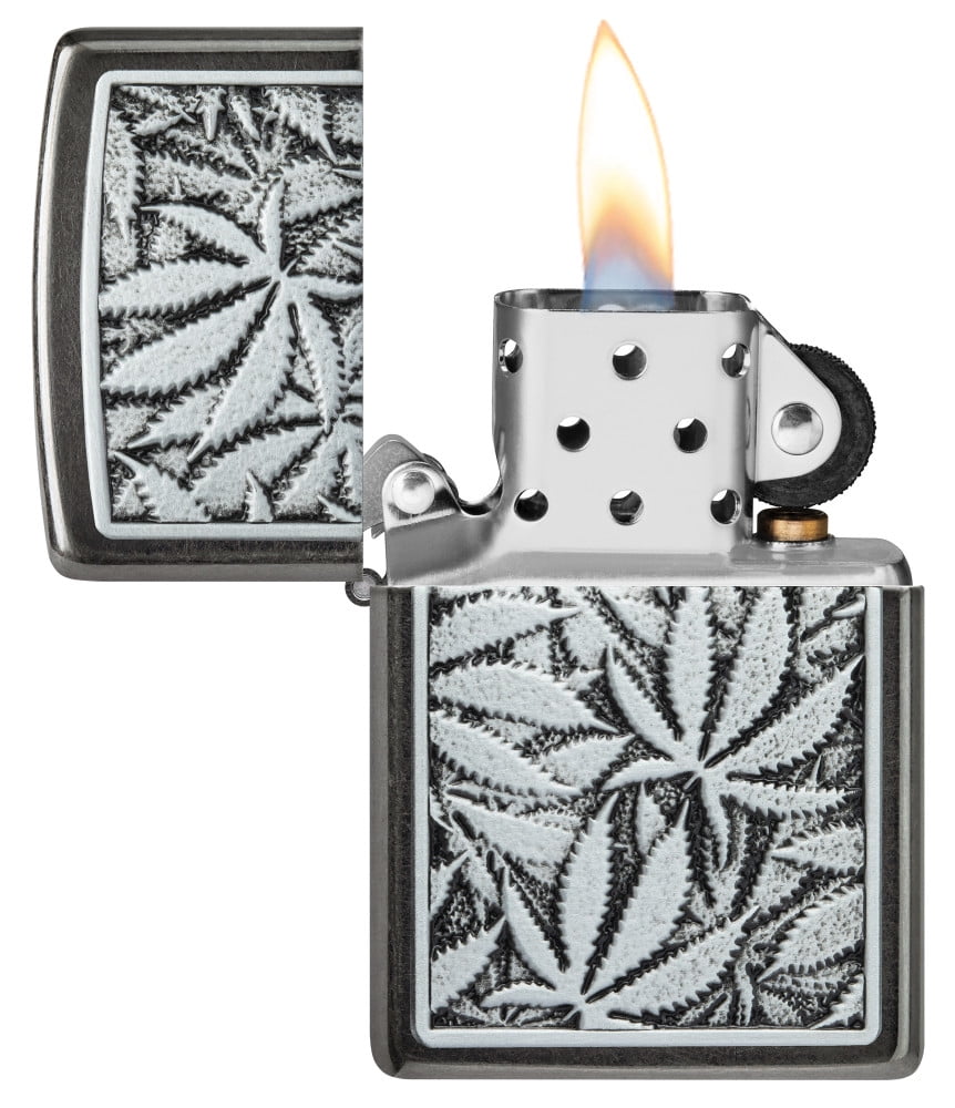 Zippo Leaf Emblem Design Grey Pocket Lighter