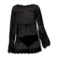 thumbnail image 5 of Women's Knitted Beach Cover Up Dress, Long Sleeve Hollow Crochet Pareo with Floral Neckline, Sun Protective Swimwear Cover for Summer Vacation and Resort Wear Black A, 5 of 5