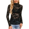 thumbnail image 5 of Towmus Women's Mesh Top Long Sleeve Neck Sheer Blouse See Through Floral Lace Tops Casual Shirts, 5 of 6