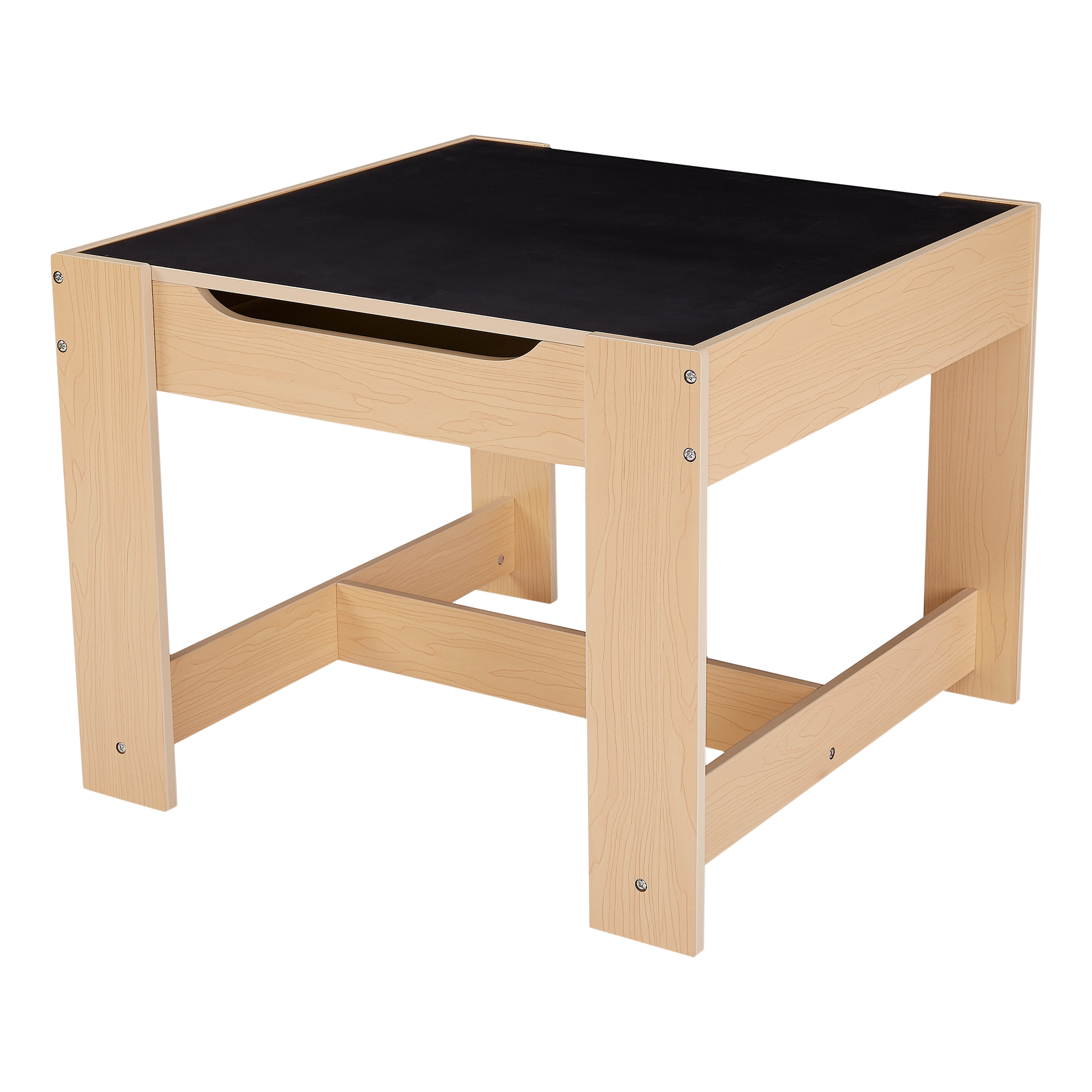 Senda Kids Wooden Storage Play Table and Chairs Set, White and Natural, 3 Pieces ,Ages 3-7