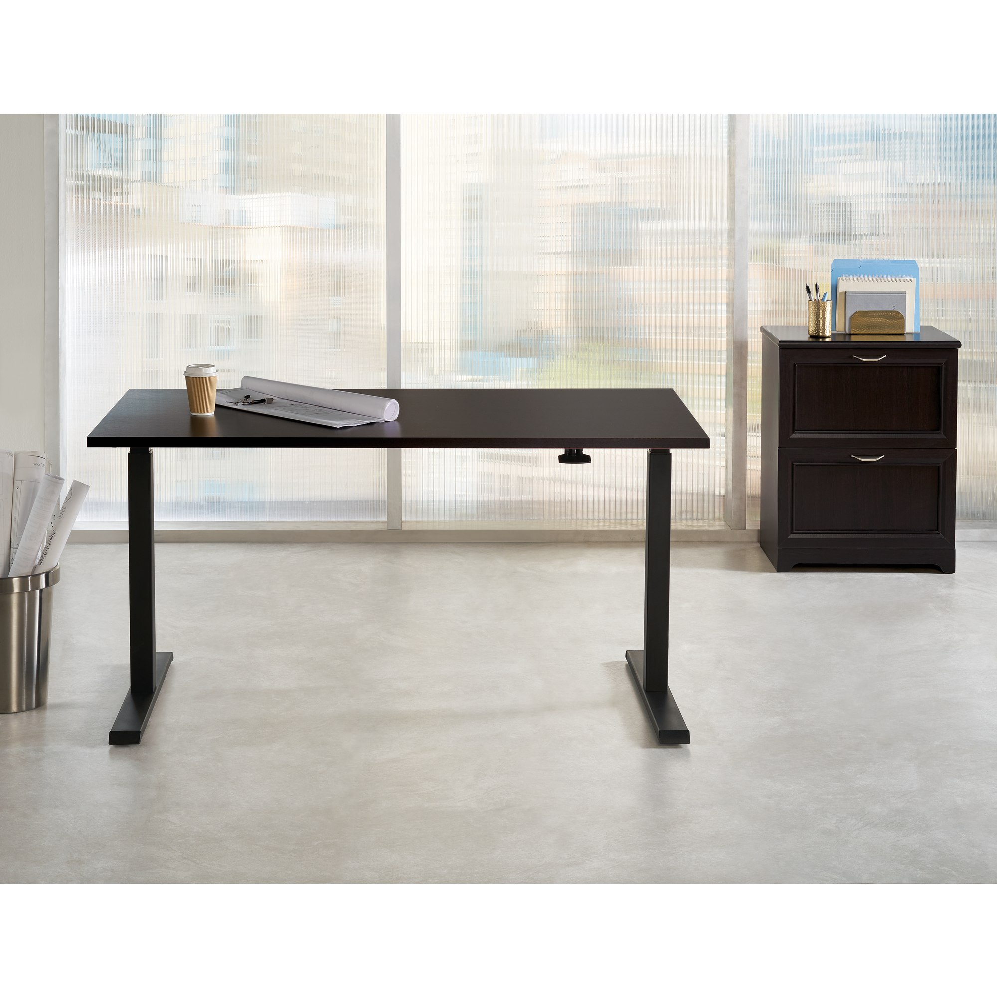 Realspace® Magellan 60"W Pneumatic Height-Adjustable Standing Desk, Espresso - image 4 of 8