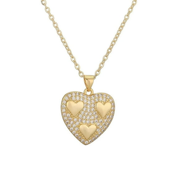 HIJONES Women's Cubic Zircon 3 Love Heart Pendant Necklace Stainless Steel Personalized Link Chain Jewelry Silver