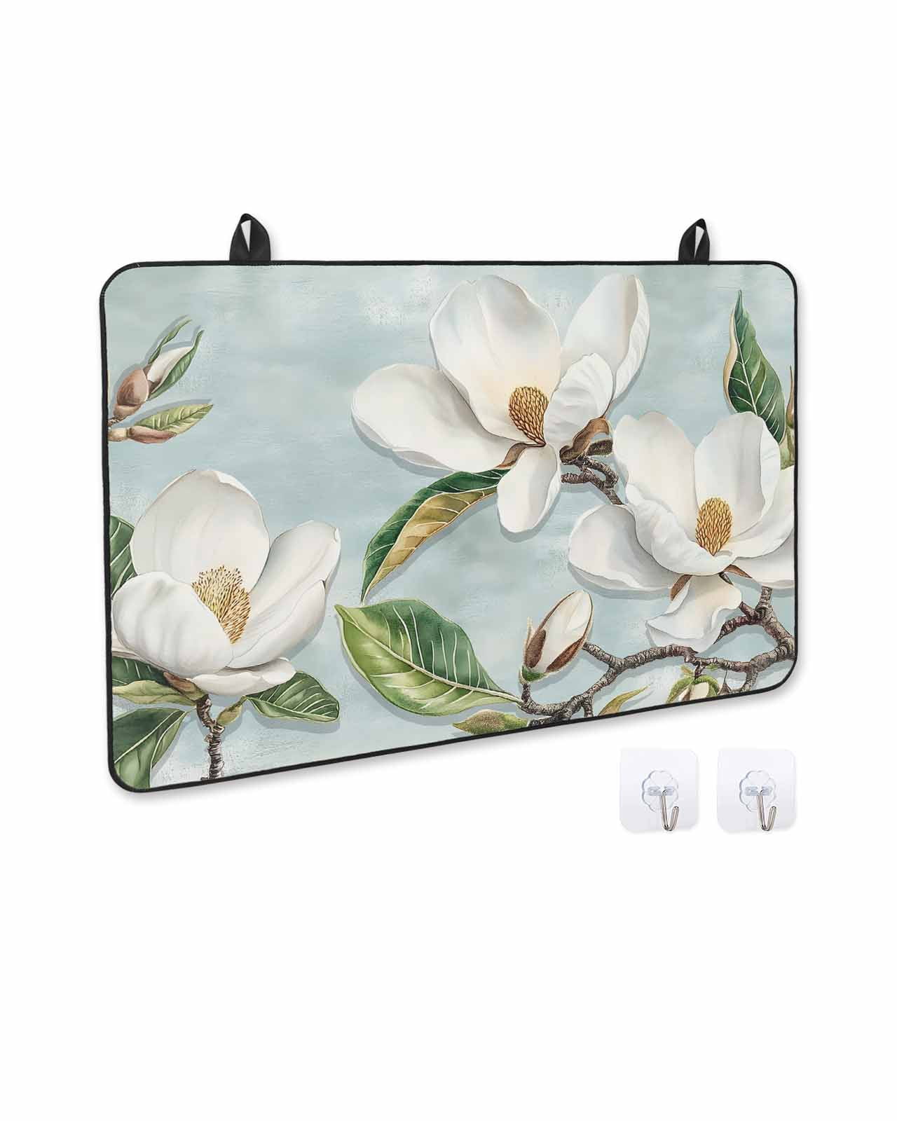 nqOlkjepod Large Induction Cooktop Protector Mat 24"x21", Botanical Flowers Stove Top Covers for Electric Stove, Country Magnolia Leaves Branches Stove Burner Cover Mats, Glass Top Stove Cover