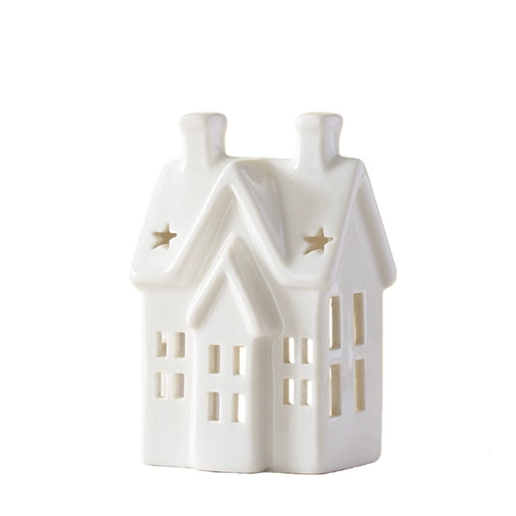 Feledorashia Ceramic Village Candle Holder, Christmas Tealight Holder, Seasonal Accent for Table Mantel Shelf Windowsill Dining Area, Ceramic with Village House Form with Open Candle Chamber