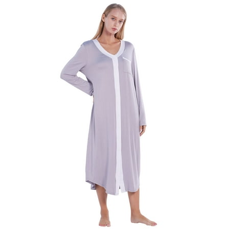

EFINNY Women s Nursing Dress Long Sleeve Button Down Maternity Breastfeeding Birthing Nightgowns Delivery Labor Hospital Gown S-XXL