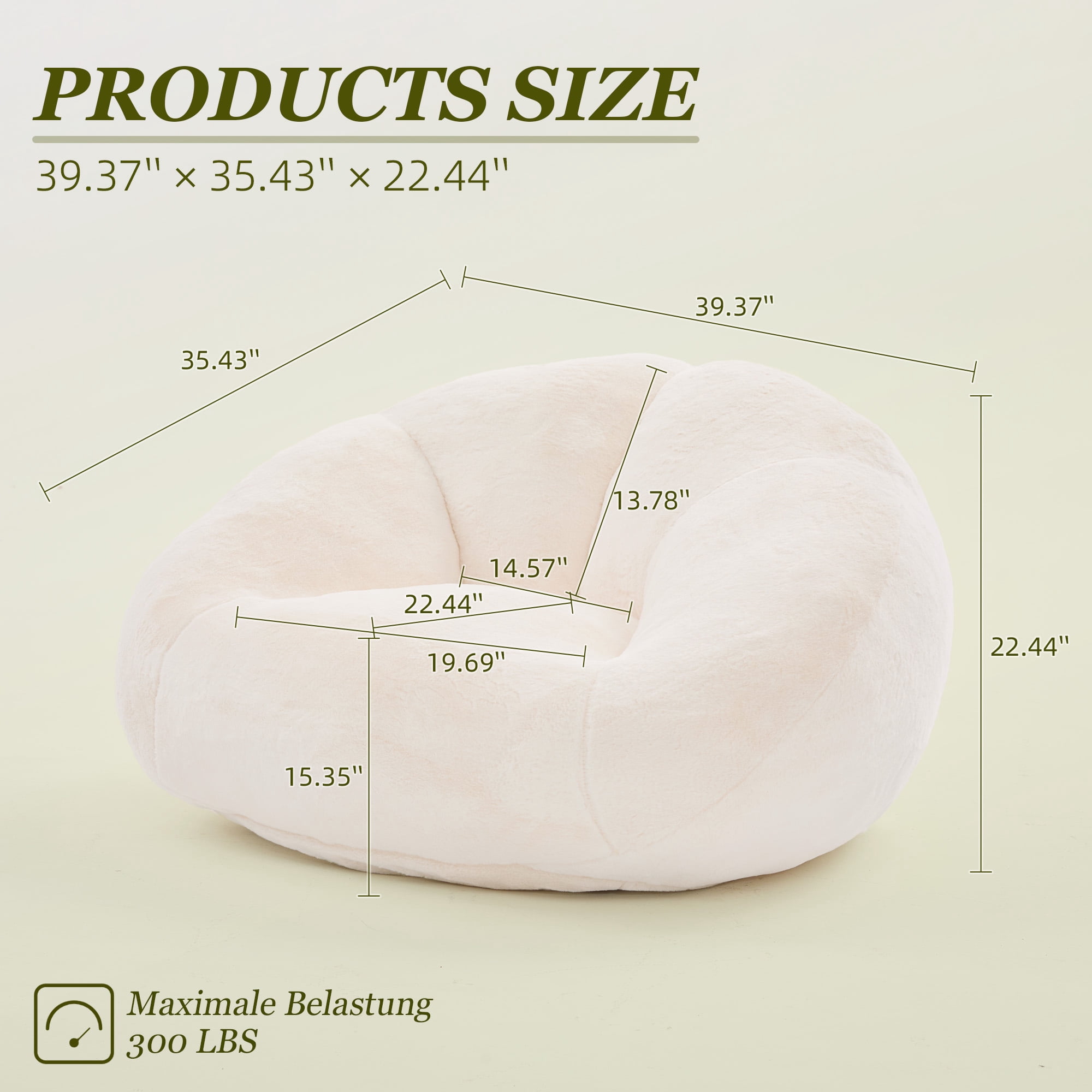 MOONMISS Bean Bag Chair for Adults & Teen,Floral Shaped Memory Foam Deep Sink-in Breathable Faux Fur Bean Bag Sofa,Easy to Clean for Living Room & Dorm,Beige