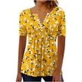thumbnail image 2 of Xuyuer Womens Summer/Spring Dressy Casual Blouse Short Sleeve V-neck Tunic Tops with Button Pleats Pleated T-Shirts for Work, 2 of 5