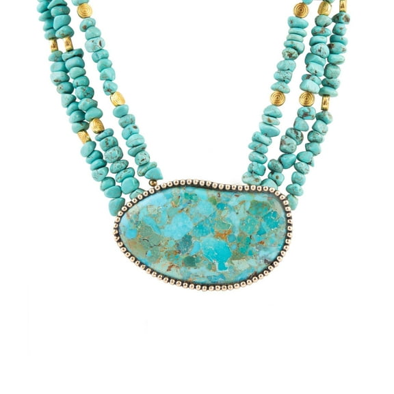Refined Blue Turquoise Golden Statement Necklace