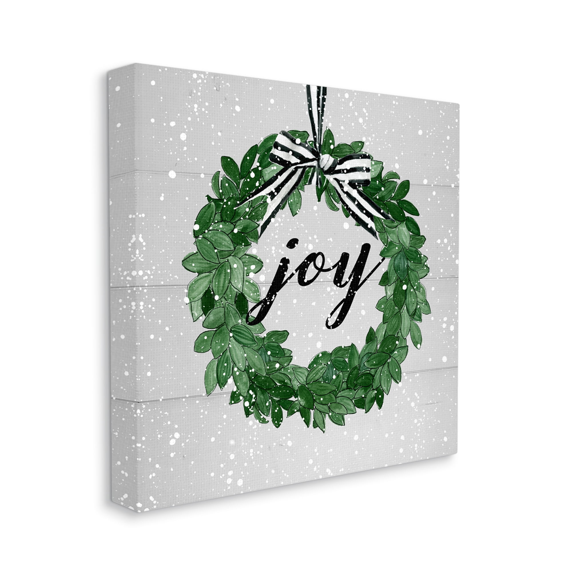 Stupell Industries Joy Wreath with Snow Holiday Painting Gallery Wrapped Canvas Print Wall Art, 36 x 36