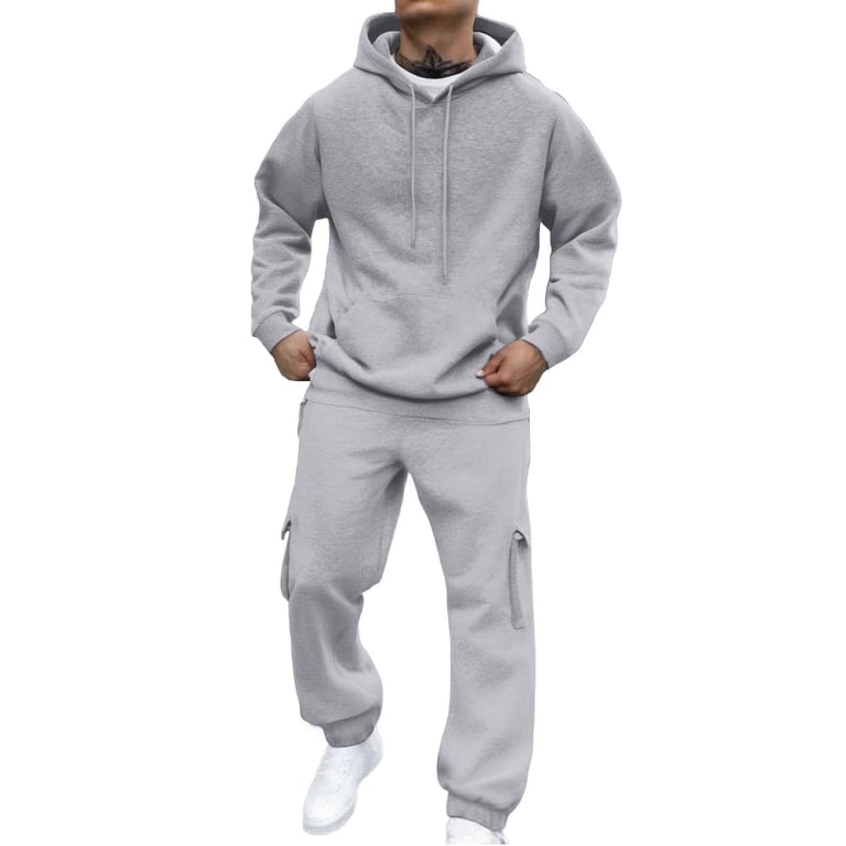 BiZtdJrK Hooded Sets for Men Hiking Jogger 2 Piece Set Drawstring