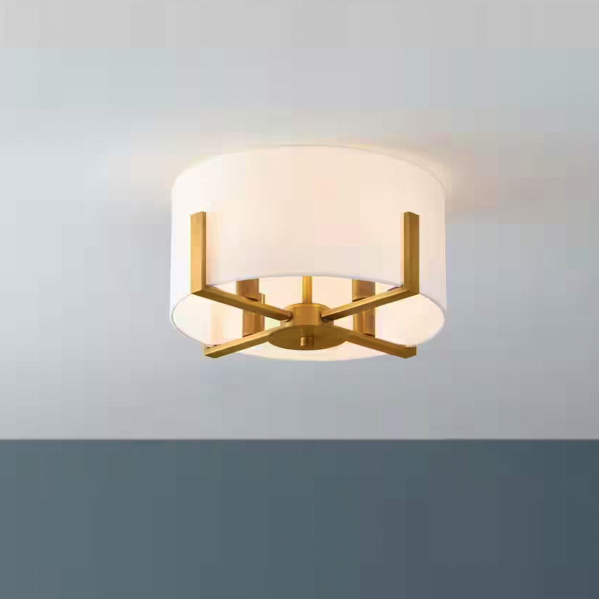 Ceybo — 4 Light Aged Brass Semi Flush Mount with White Drum Shade