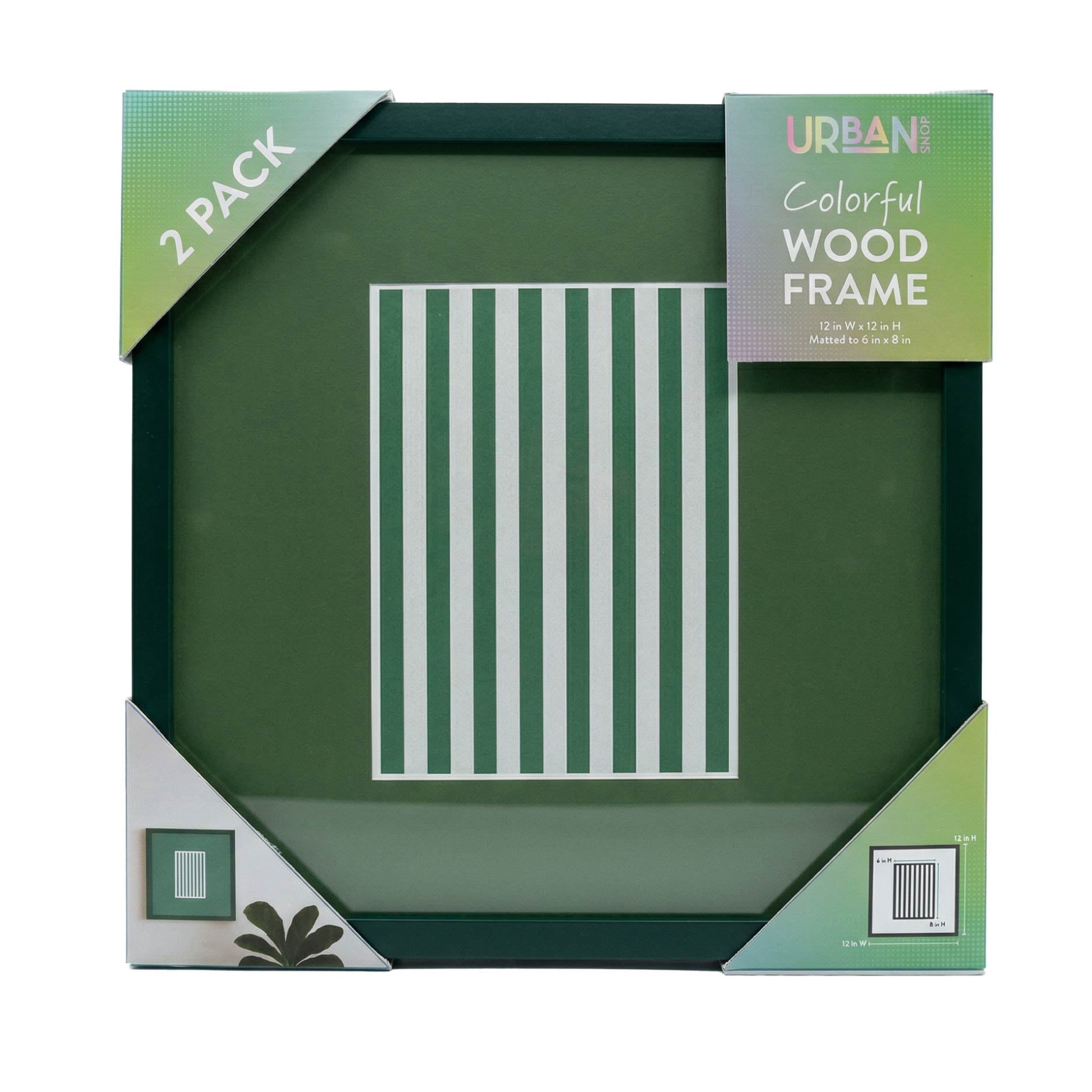 Urban Shop 12 x 12 Green Wood Picture Frames, 2-Pack, Displays 6 x 8 Photo with Mat
