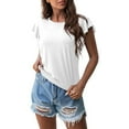 thumbnail image 2 of White Women's Short Sleeve T-shirt, Ladies Summer Fashion Solid Color Round Neck Ruffle Short Sleeve T Shirt,Women's Short sleeve T-shirt S, 2 of 4