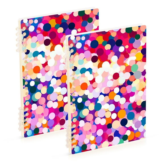 FORMRS 1-Subject Spiral Notebook 8" x 5" College Ruled 60 Refillable Sheet, 2 Pack, Purple Colorful Circles