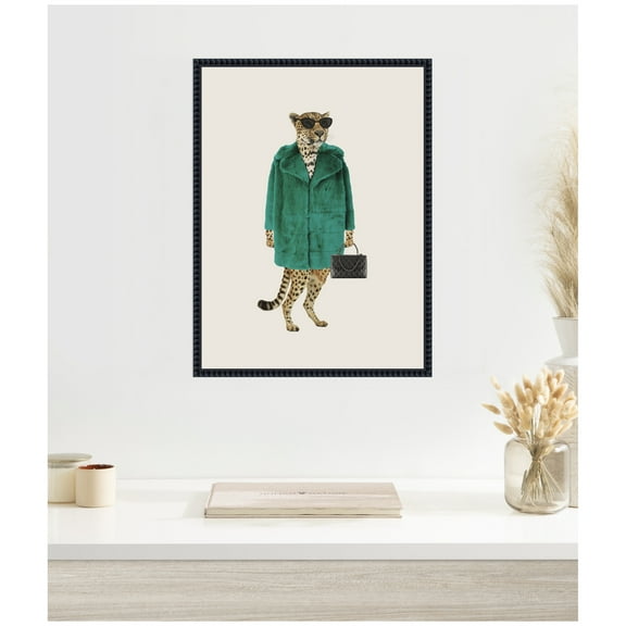 Kate and Laurel Cool Stylish Trendy Leopard Framed Canvas Wall Art by July Art Prints 18 x 24 Sylvie Beaded Black, Modern, Animals, Entertainment Art for Wall Decor, Living Room,
