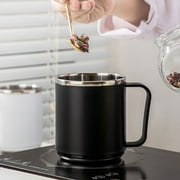 Pkeoh Coffee Mug, Portable Double Layer Stainless Steel Mug With Lid And Handle, Induction Heatable, Insulated Coffee Mug For Travel, Camping, Office